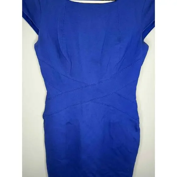 White House Black Market Cap Sleeve Knee Length Sheath Dress Royal Blue Womens 0 - Picture 3 of 9